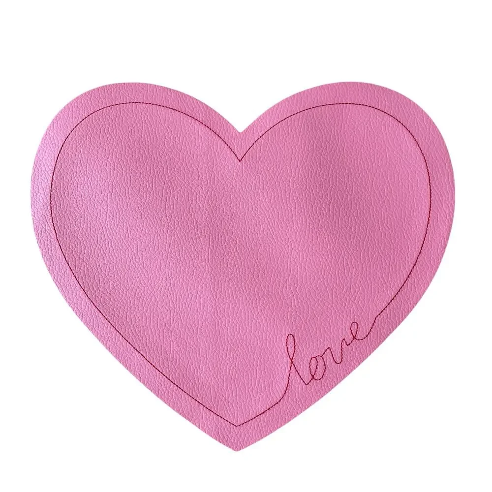 2pc Threshold Valentine Pink Faux Leather Heart Shaped Placemat Charger LOVE New
